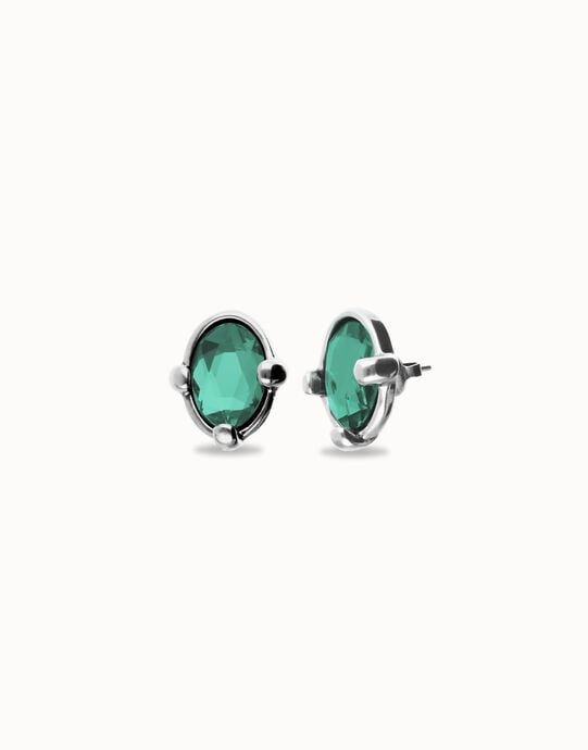 Orecchini placcati in argento con cristallo ovale sfaccettato verde